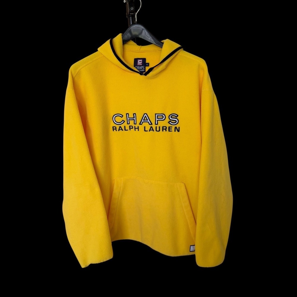 90's Chaps Ralph Lauren Mens XL Yellow Fleece Hoodie Side Zip Pullover